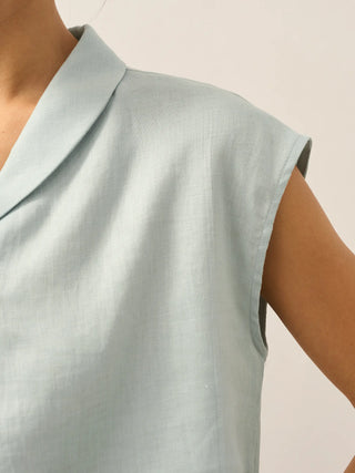 100% Linen Shawl V-Neck Cap Sleeves Top ELARA - Glamourous Grace