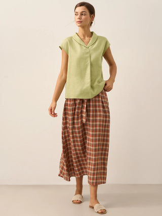 100% Linen Shawl V-Neck Cap Sleeves Top ELARA - Glamourous Grace