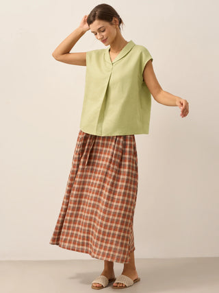 100% Linen Shawl V-Neck Cap Sleeves Top ELARA - Glamourous Grace