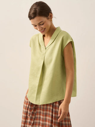 100% Linen Shawl V-Neck Cap Sleeves Top ELARA - Glamourous Grace