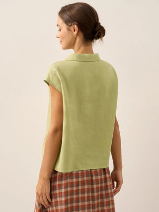 100% Linen Shawl V-Neck Cap Sleeves Top ELARA - Glamourous Grace