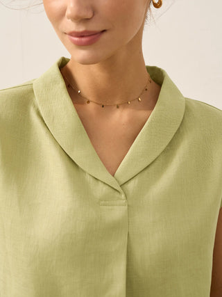 100% Linen Shawl V-Neck Cap Sleeves Top ELARA - Glamourous Grace
