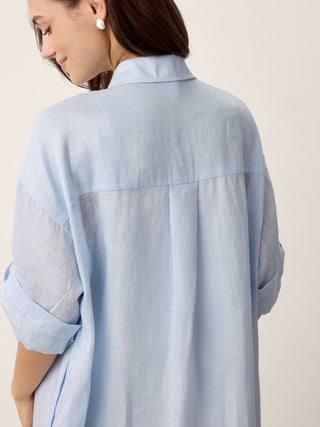 100% Linen Shirt-Collar Folded-Cuff Cocoon Maxi Shirt Dress MIREN