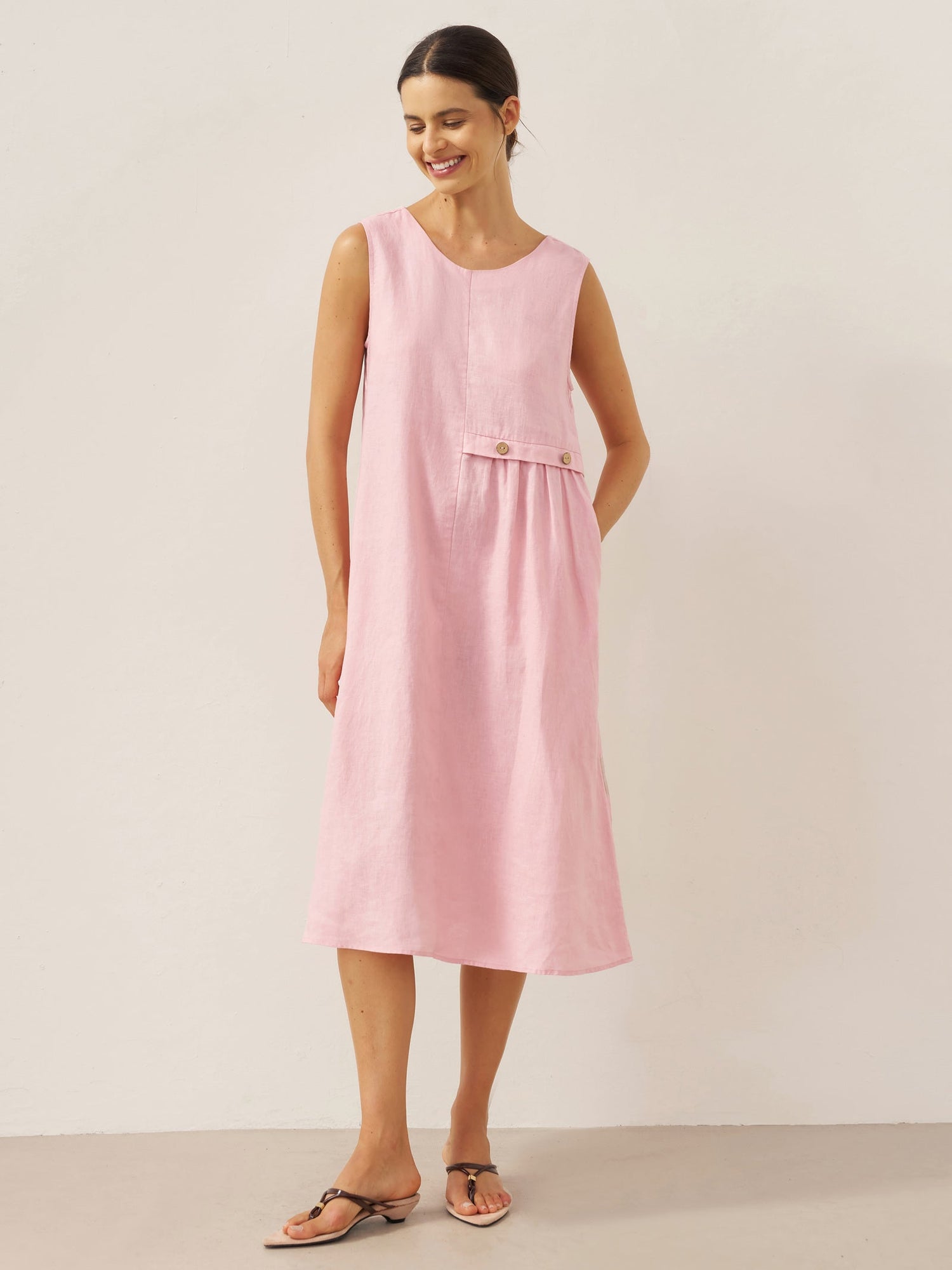 100% Linen Sleeveless Accordion Pleat Midi Dress TINA - Glamourous Grace