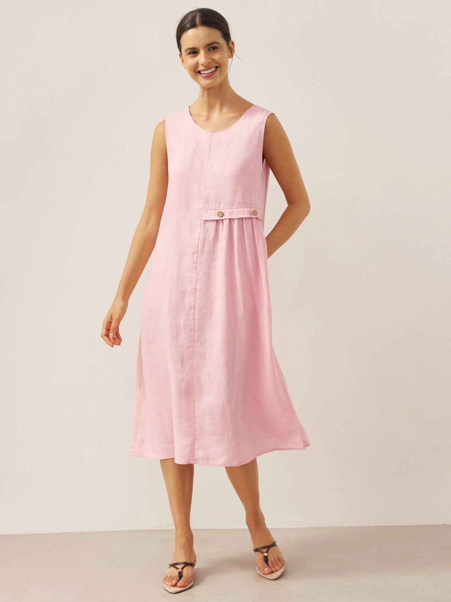 100% Linen Sleeveless Accordion Pleat Midi Dress TINA - Glamourous Grace