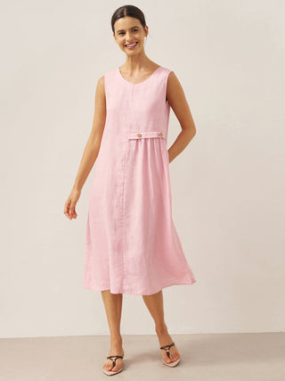 100% Linen Sleeveless Accordion Pleat Midi Dress TINA - Glamourous Grace