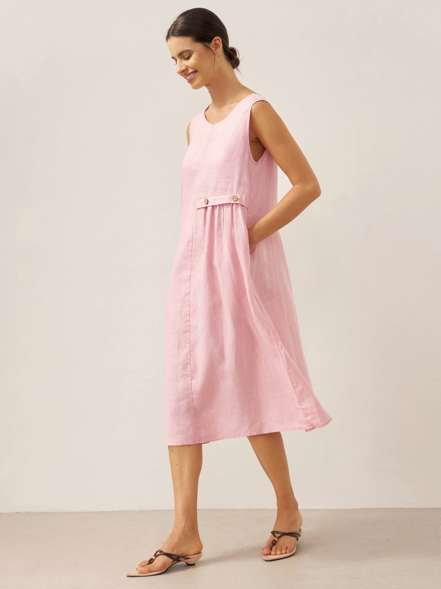 100% Linen Sleeveless Accordion Pleat Midi Dress TINA - Glamourous Grace
