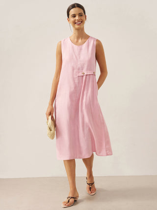 100% Linen Sleeveless Accordion Pleat Midi Dress TINA - Glamourous Grace