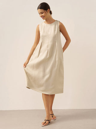 100% Linen Sleeveless Shoulder Button Midi Dress FREYA - Glamourous Grace