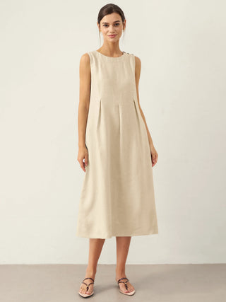 100% Linen Sleeveless Shoulder Button Midi Dress FREYA - Glamourous Grace