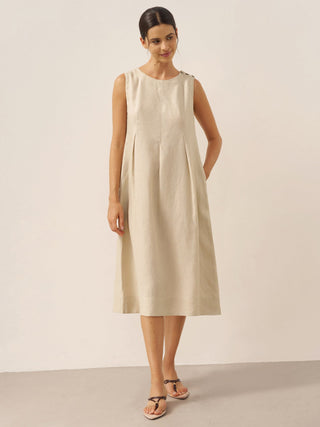 100% Linen Sleeveless Shoulder Button Midi Dress FREYA - Glamourous Grace