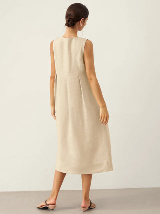 100% Linen Sleeveless Shoulder Button Midi Dress FREYA - Glamourous Grace