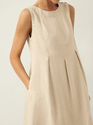 100% Linen Sleeveless Shoulder Button Midi Dress FREYA - Glamourous Grace
