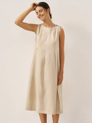 100% Linen Sleeveless Shoulder Button Midi Dress FREYA - Glamourous Grace