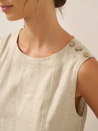 100% Linen Sleeveless Shoulder Button Midi Dress FREYA - Glamourous Grace