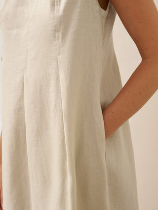 100% Linen Sleeveless Shoulder Button Midi Dress FREYA - Glamourous Grace