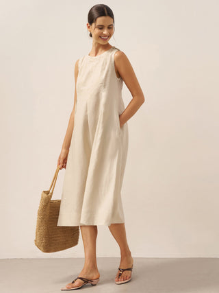 100% Linen Sleeveless Shoulder Button Midi Dress FREYA - Glamourous Grace