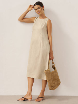100% Linen Sleeveless Shoulder Button Midi Dress FREYA - Glamourous Grace