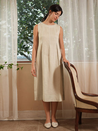 100% Linen Sleeveless Shoulder Button Midi Dress FREYA - Glamourous Grace