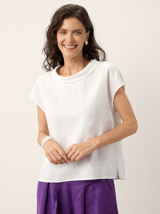 100% Linen Soft-Fold Collar Shell Button Top SABINE - Glamourous Grace
