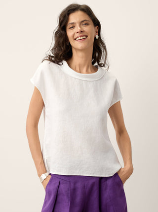 100% Linen Soft-Fold Collar Shell Button Top SABINE - Glamourous Grace