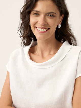 100% Linen Soft-Fold Collar Shell Button Top SABINE - Glamourous Grace