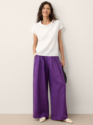 100% Linen Soft-Fold Collar Shell Button Top SABINE - Glamourous Grace