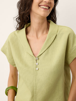 100% Linen Soft Collar Shell Button Rolled Cuff Top HELGA - Glamourous Grace