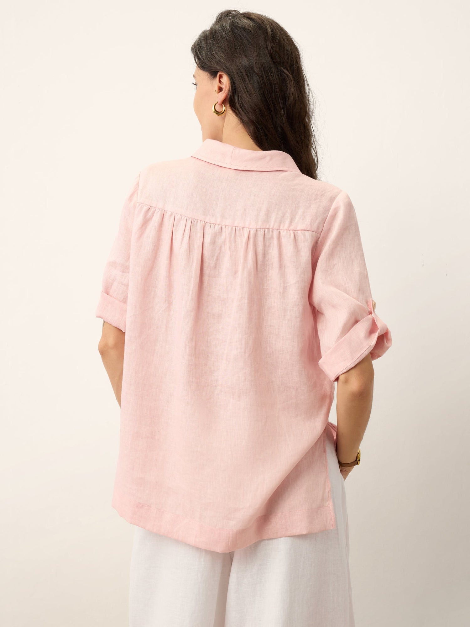 100% Linen Soft Collar Tab Sleeve Top OLGA - Glamourous Grace