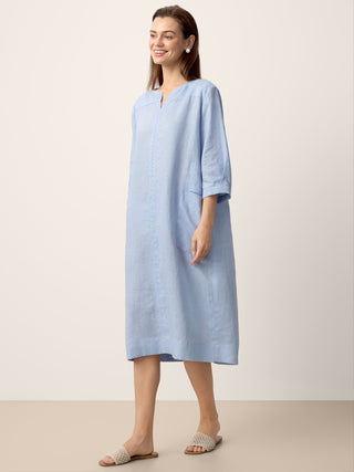 100% Linen Split-Neck Patch-Pocket Midi Dress KALINA - Glamourous Grace