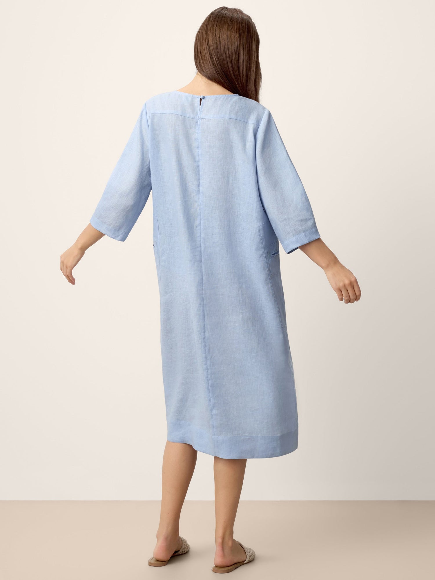 100% Linen Split-Neck Patch-Pocket Midi Dress KALINA - Glamourous Grace