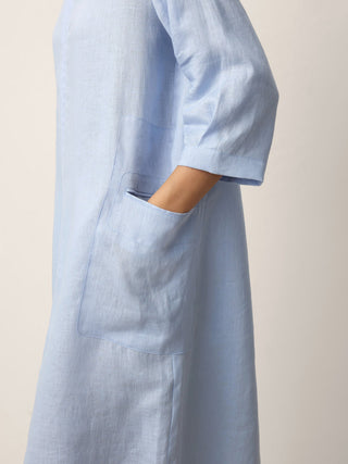 100% Linen Split-Neck Patch-Pocket Midi Dress KALINA - Glamourous Grace