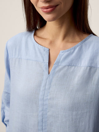 100% Linen Split-Neck Patch-Pocket Midi Dress KALINA - Glamourous Grace