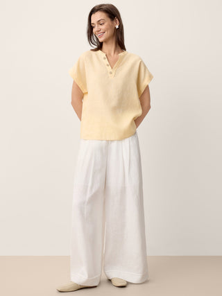 100% Linen Stand-Collar Curved-Hem Top CRESSA - Glamourous Grace