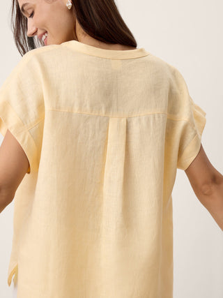 100% Linen Stand-Collar Curved-Hem Top CRESSA - Glamourous Grace
