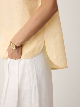 100% Linen Stand-Collar Curved-Hem Top CRESSA - Glamourous Grace