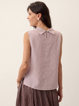 100% Linen Striped Diagonal Pleat Mock Neck Top ESTHER - Glamourous Grace