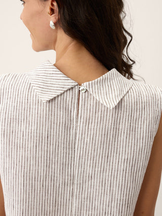 100% Linen Striped Diagonal Pleat Mock Neck Top ESTHER - Glamourous Grace