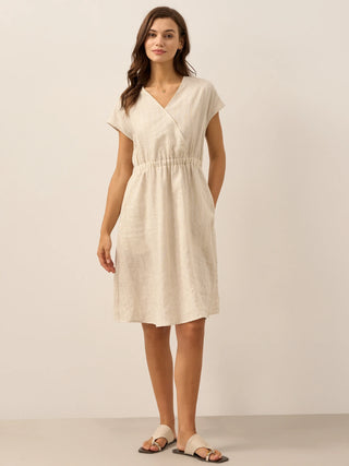 100% Linen Striped Elastic-Waist Midi Dress ARIA - Glamourous Grace
