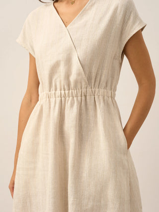 100% Linen Striped Elastic-Waist Midi Dress ARIA - Glamourous Grace