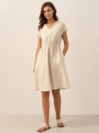 100% Linen Striped Elastic-Waist Midi Dress ARIA - Glamourous Grace