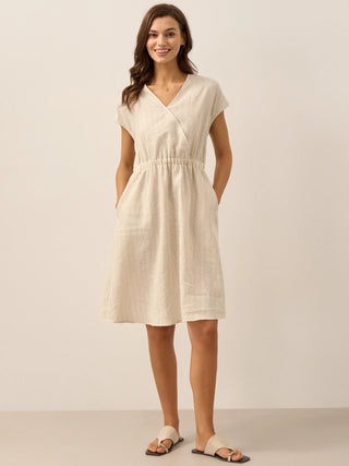 100% Linen Striped Elastic-Waist Midi Dress ARIA - Glamourous Grace