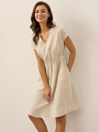 100% Linen Striped Elastic-Waist Midi Dress ARIA - Glamourous Grace
