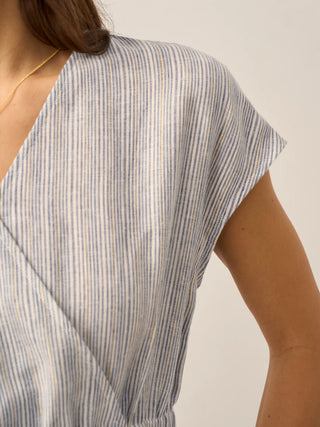 100% Linen Striped Elastic-Waist Midi Dress ARIA - Glamourous Grace