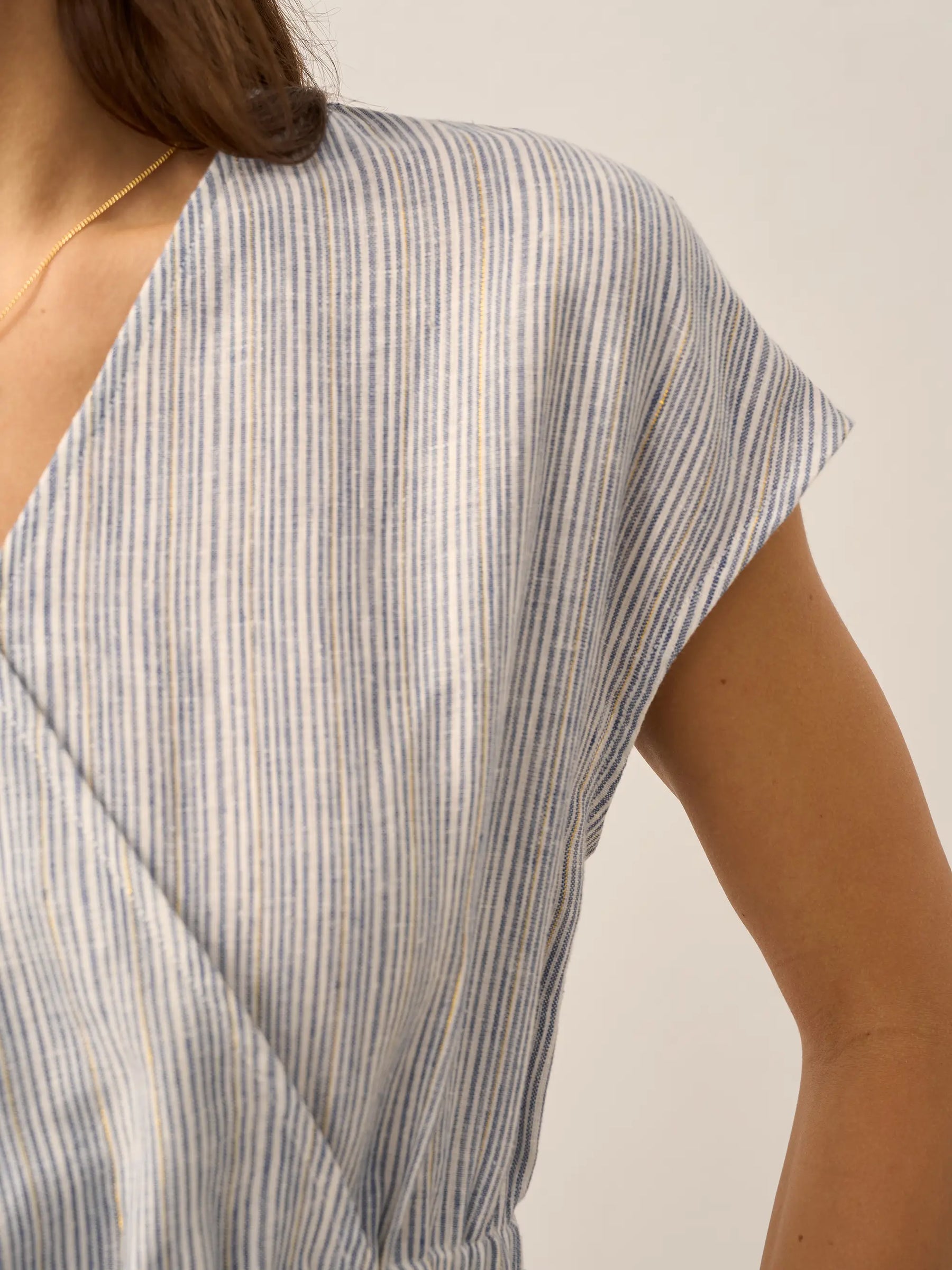 100% Linen Striped Elastic-Waist Midi Dress ARIA - Glamourous Grace