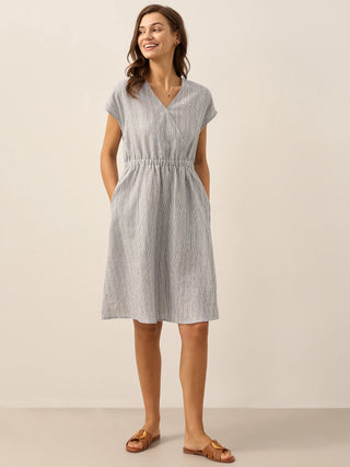 100% Linen Striped Elastic-Waist Midi Dress ARIA - Glamourous Grace