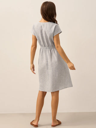 100% Linen Striped Elastic-Waist Midi Dress ARIA - Glamourous Grace
