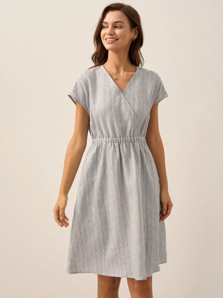 100% Linen Striped Elastic-Waist Midi Dress ARIA - Glamourous Grace