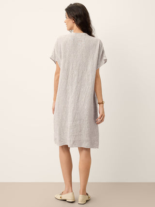 100% Linen Striped Ruffle Placket Shirt Dress GLORIA - Glamourous Grace