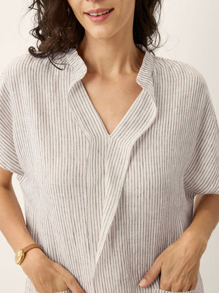 100% Linen Striped Ruffle Placket Shirt Dress GLORIA - Glamourous Grace